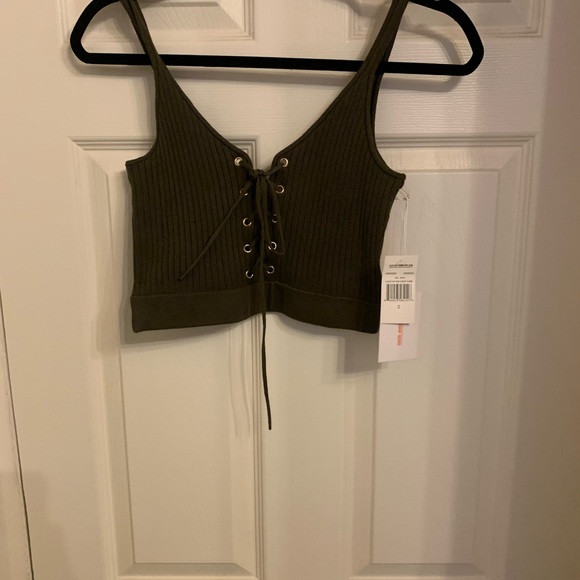 Olive green Good American lace up ribbed crop top - Picture 8 of 9